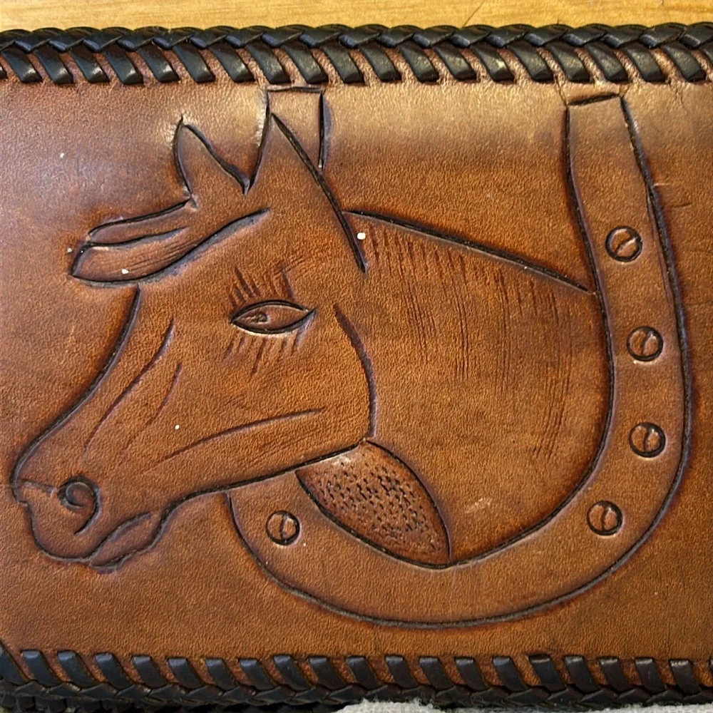 Handmade vintage equestrian horse cowboy bifold wallet